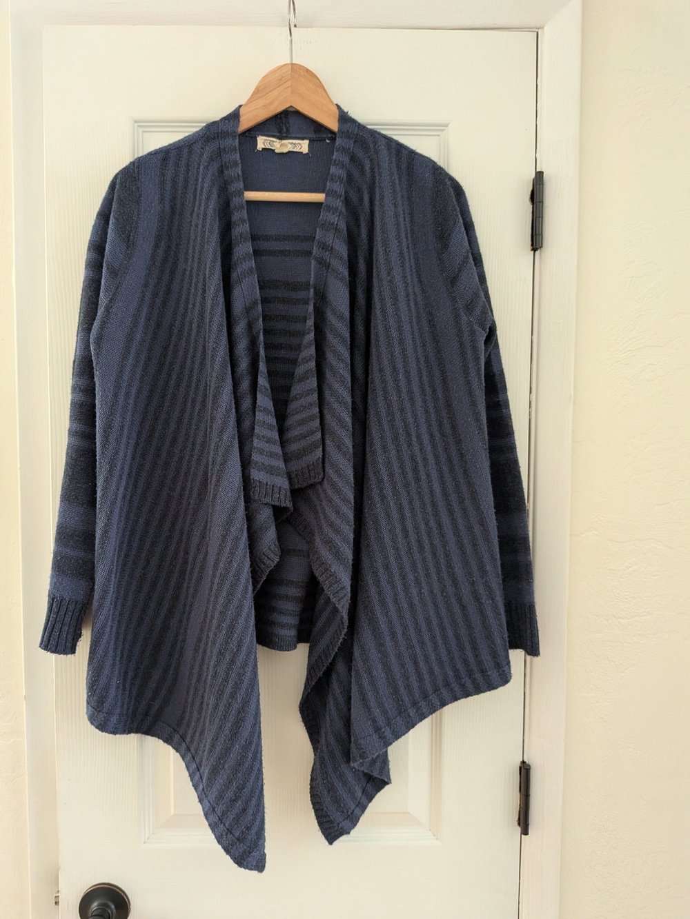 Pink Rose Women's Blue Striped Long Sleeve Open Front Cardigan Sweater Size Med